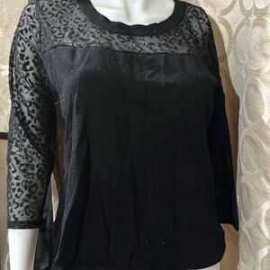 August silk black mesh long sleeve top